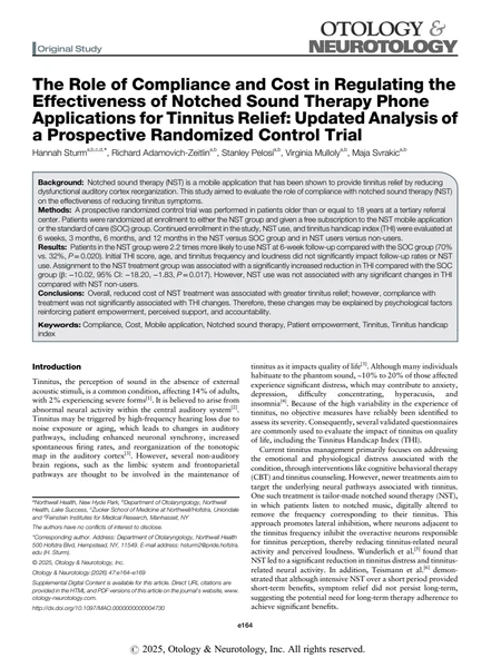 First page of the published Northwell Health AudioNotch study
